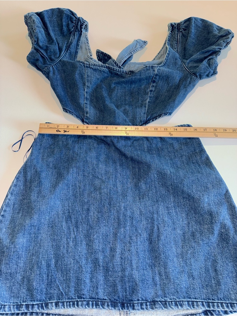 Show Me Your Mumu Denim Cutout Mini Dress Puff Sleeve Tie Back  XL - Picture 6 of 6